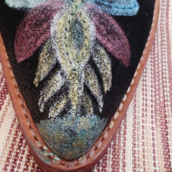 Patricia Nash Black Suede hand Painted Mules 7.5 - Picture 5 of 7
